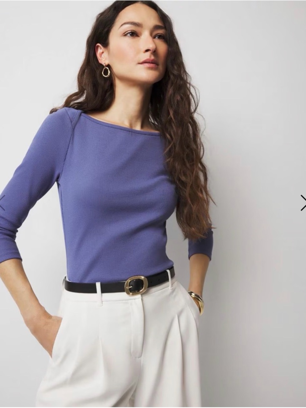 WHBM FORME™ Ribbed Stretch Boatneck Top Velvet Morning Blue